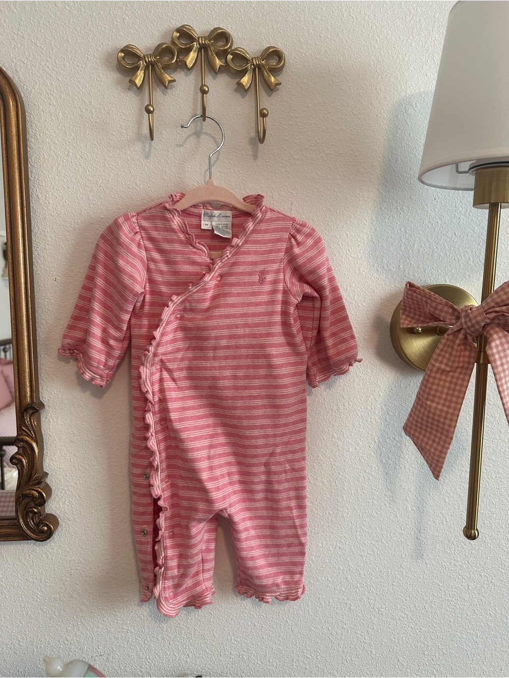 Ralph Lauren Pink and White Striped Baby Romper
